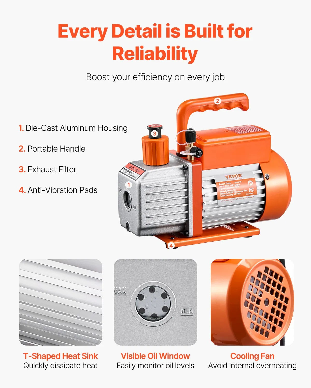 VEVOR Vacuum Pump 233 l/min, Single-Stage Rotary Vane HVAC Vacuum Pump for R134a / R22 / R410a Systems, Kit with Oil Bottle, for Car Air Conditioning Maintenance and Resin Degassing