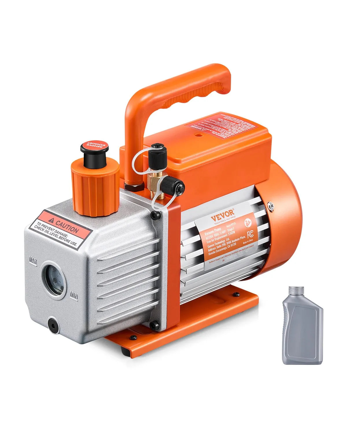 VEVOR Vacuum Pump 217 l/min, Single-Stage Rotary Vane HVAC Vacuum Pump for R134a / R22 / R410a Systems, Kit with Oil Bottle, for Car Air Conditioning Maintenance and Resin Degassing