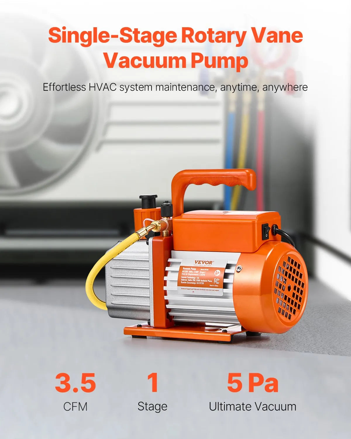 VEVOR Vacuum Pump 217 l/min, Single-Stage Rotary Vane HVAC Vacuum Pump for R134a / R22 / R410a Systems, Kit with Oil Bottle, for Car Air Conditioning Maintenance and Resin Degassing