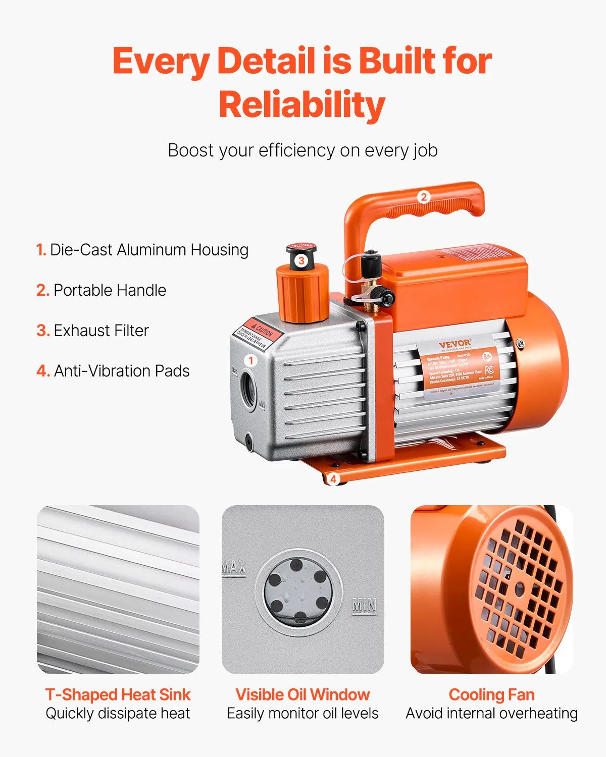 VEVOR Vacuum Pump 217 l/min, Single-Stage Rotary Vane HVAC Vacuum Pump for R134a / R22 / R410a Systems, Kit with Oil Bottle, for Car Air Conditioning Maintenance and Resin Degassing