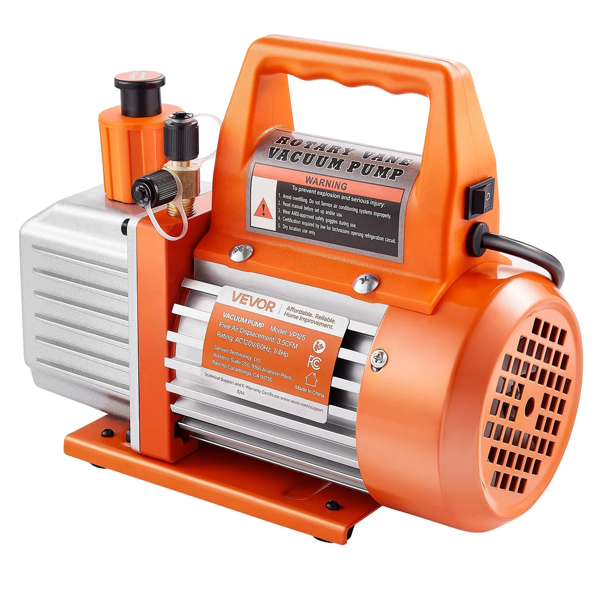VEVOR Vacuum Pump 100 l/min, Single-Stage Rotary Vane HVAC AC Vacuum Pump with 4-Pole Motor, 5 Pa Ultimate Vacuum, for R134a / R22 / R410a Systems, Includes Oil Bottle, for Car Air Conditioning Maintenance and Resin Degassing