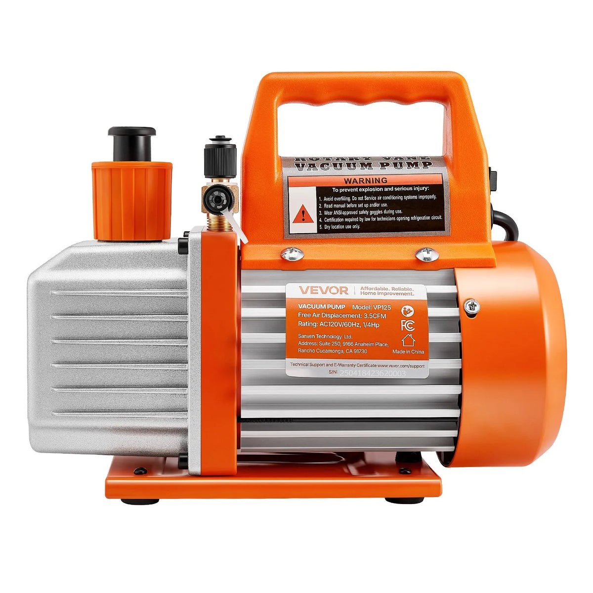 VEVOR Vacuum Pump 100 l/min, Single-Stage Rotary Vane HVAC AC Vacuum Pump with 4-Pole Motor, 5 Pa Ultimate Vacuum, for R134a / R22 / R410a Systems, Includes Oil Bottle, for Car Air Conditioning Maintenance and Resin Degassing