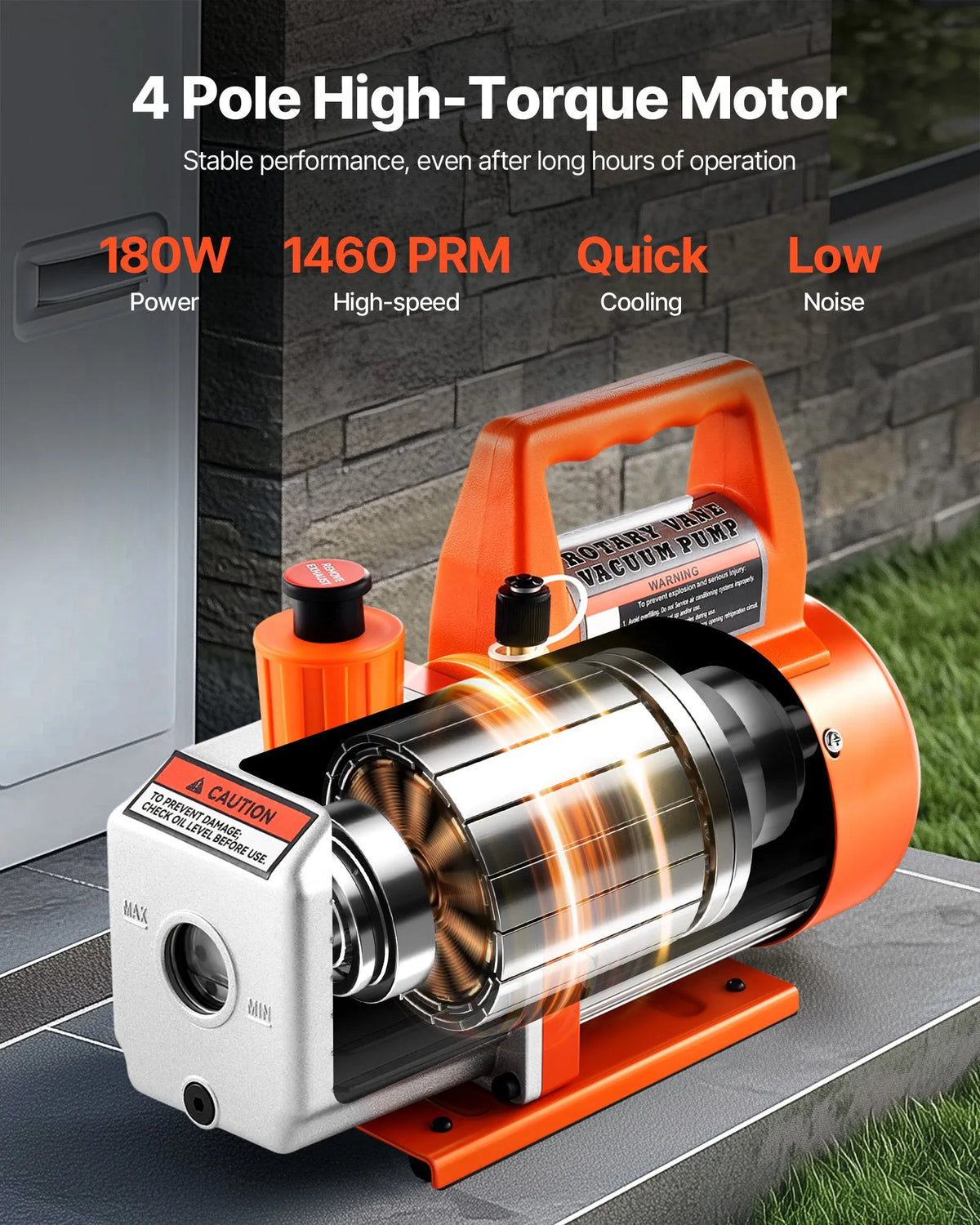 VEVOR Vacuum Pump 100 l/min, Single-Stage Rotary Vane HVAC AC Vacuum Pump with 4-Pole Motor, 5 Pa Ultimate Vacuum, for R134a / R22 / R410a Systems, Includes Oil Bottle, for Car Air Conditioning Maintenance and Resin Degassing