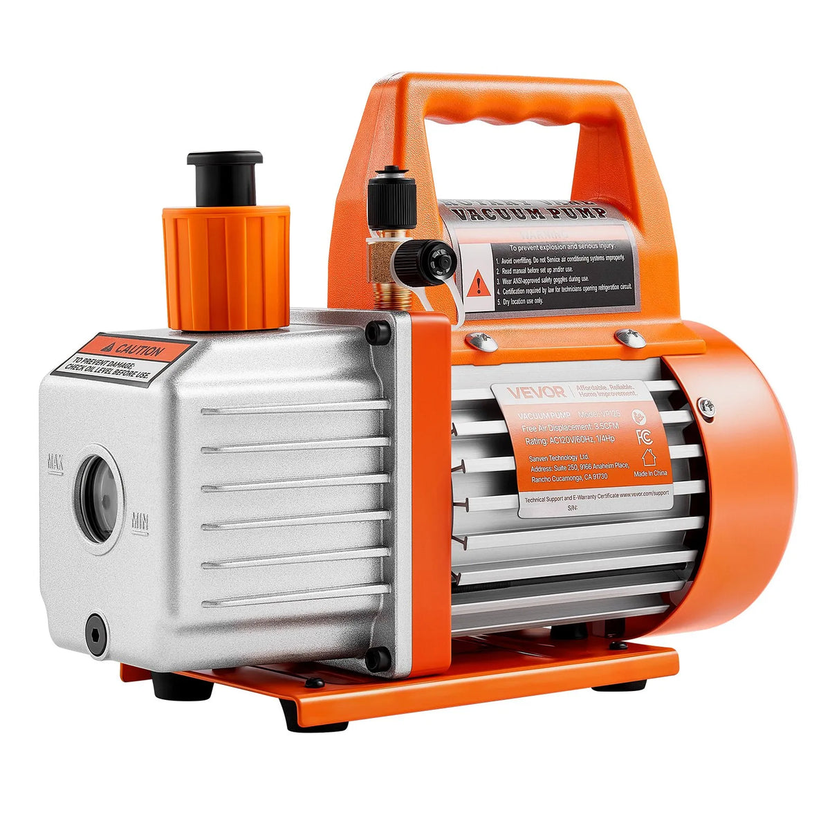 VEVOR Vacuum Pump 100 l/min, Single-Stage Rotary Vane HVAC AC Vacuum Pump with 4-Pole Motor, 5 Pa Ultimate Vacuum, for R134a / R22 / R410a Systems, Includes Oil Bottle, for Car Air Conditioning Maintenance and Resin Degassing