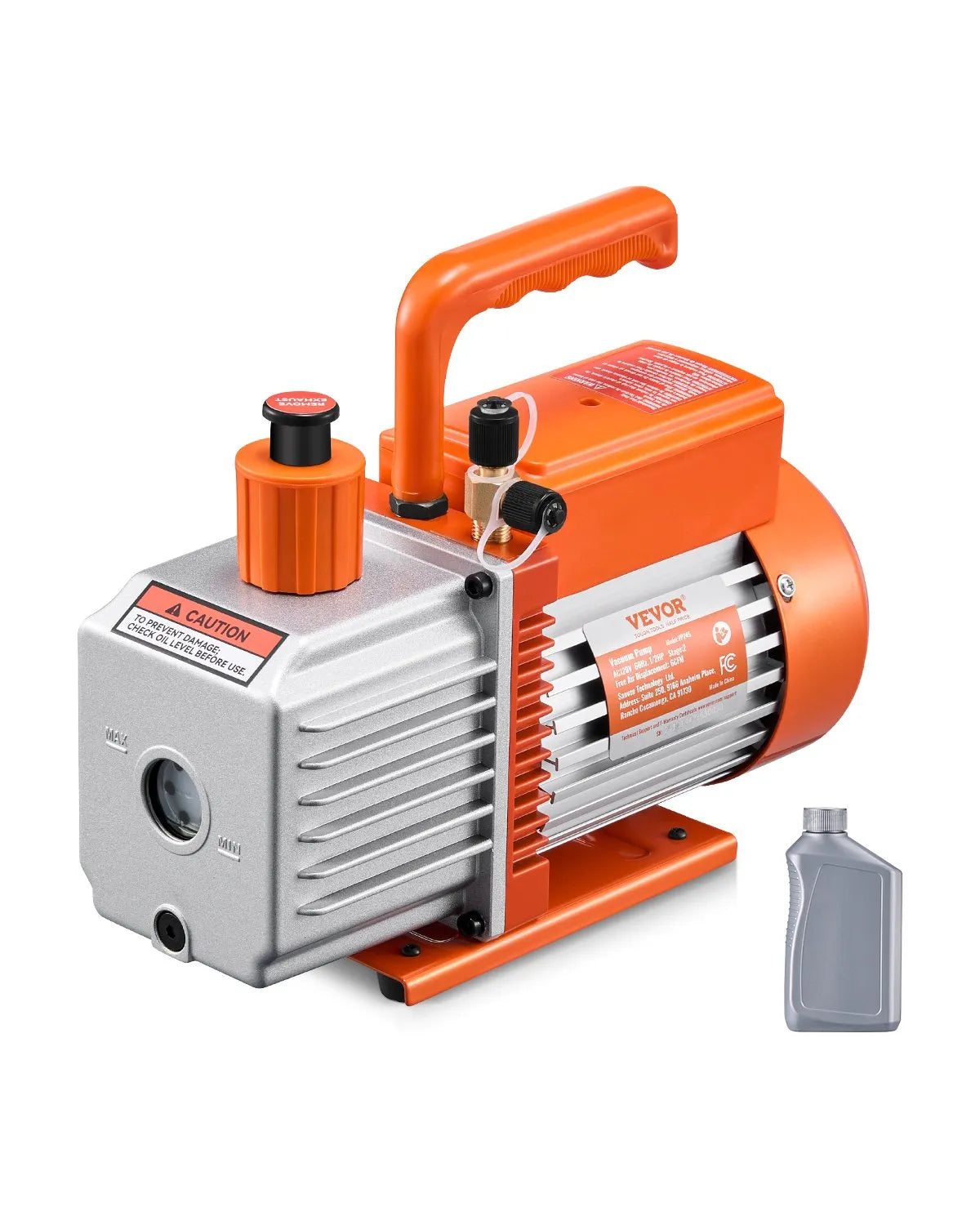 VEVOR Vacuum Pump 367 l/min (6 CFM), Two-Stage Rotary Vane HVAC Vacuum Pump for Car Air Conditioning Systems, Suitable for R134a, R22 and R410a, Kit with Oil Bottle for Air Conditioning Maintenance and Resin Degassing