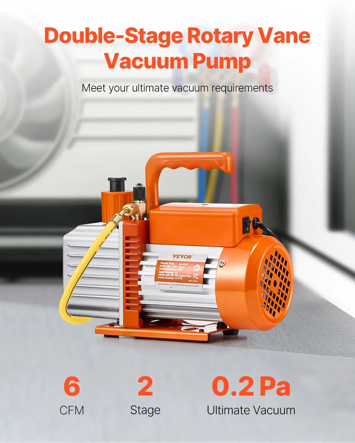 VEVOR Vacuum Pump 367 l/min (6 CFM), Two-Stage Rotary Vane HVAC Vacuum Pump for Car Air Conditioning Systems, Suitable for R134a, R22 and R410a, Kit with Oil Bottle for Air Conditioning Maintenance and Resin Degassing