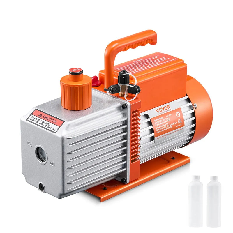 VEVOR vakuumsūknis 533 l/min, divpakāpju rotācijas lāpstiņu HVAC vakuumsūknis R134a, R22 un R410a sistēmām, automobiļu gaisa kondicionēšanas apkopei un sveķu degazēšanai ar eļļas pudeli