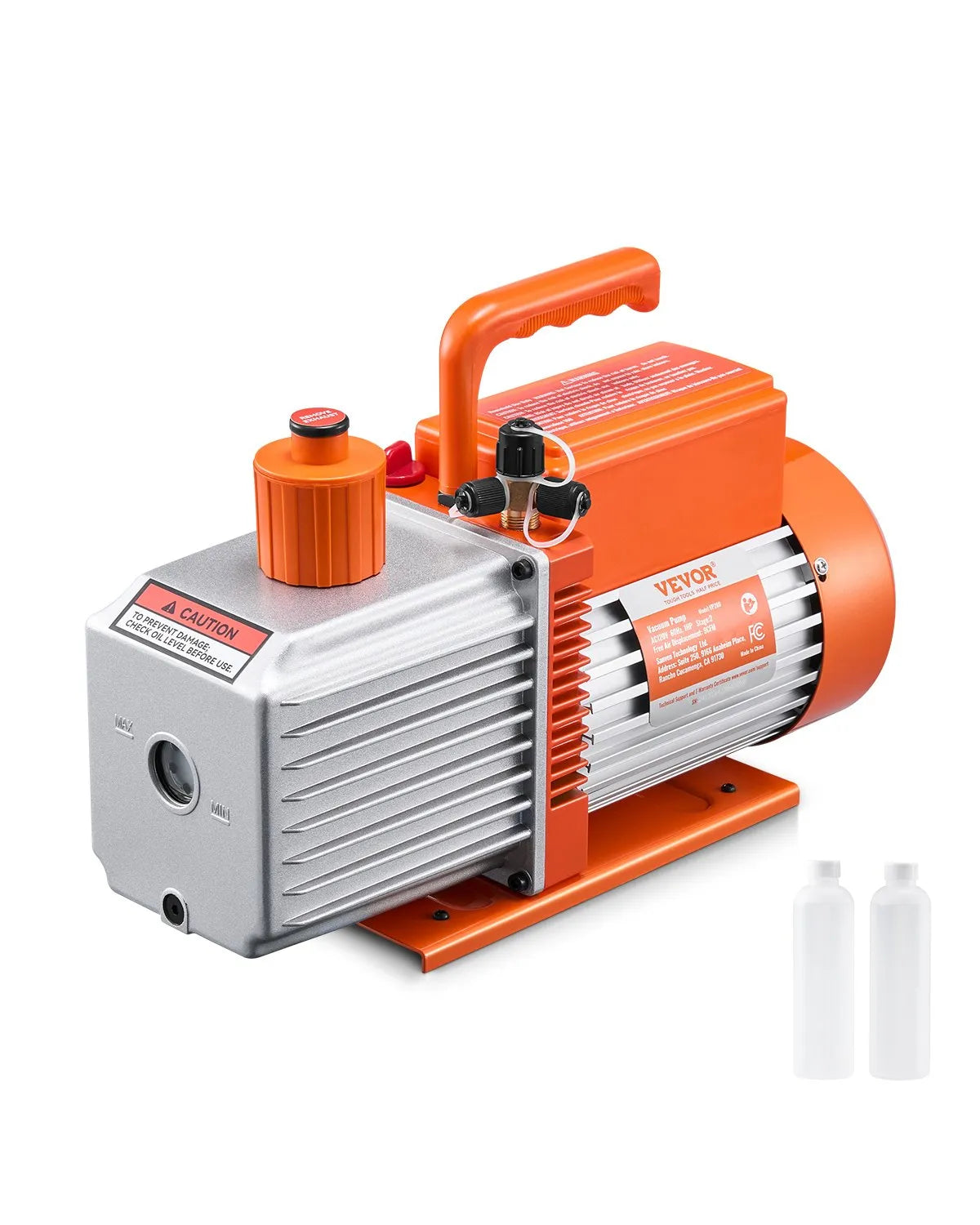VEVOR Vacuum Pump 533 l/min, Two-Stage Rotary Vane HVAC Vacuum Pump for R134a, R22 and R410a Systems, Car Air Conditioning Maintenance and Resin Degassing with Oil Bottle