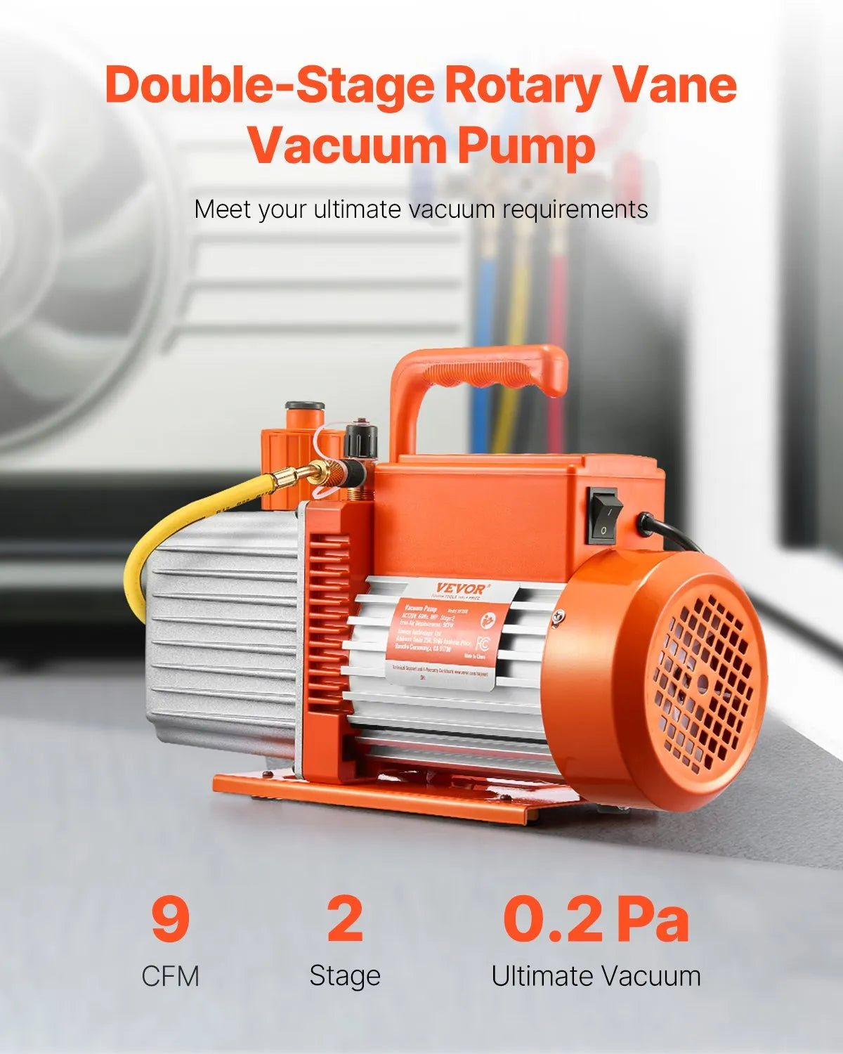 VEVOR Vacuum Pump 533 l/min, Two-Stage Rotary Vane HVAC Vacuum Pump for R134a, R22 and R410a Systems, Car Air Conditioning Maintenance and Resin Degassing with Oil Bottle
