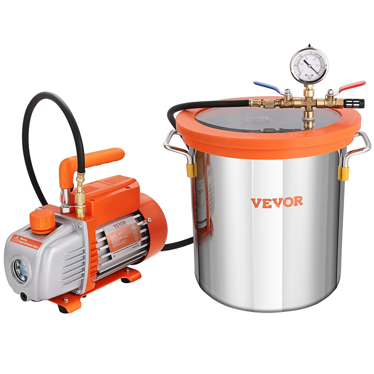 VEVOR Vacuum Chamber 18.9 L with Single-Stage Vacuum Pump 99 L/min, Tempered Glass Lid, Includes 250 ml Oil Bottle, for Wood Stabilisation, Silicone and Epoxy Degassing