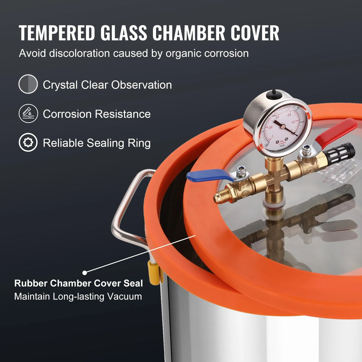 VEVOR Vacuum Chamber 11.4 L with Single-Stage Vacuum Pump 99 L/min, Tempered Glass Lid, Includes 250 ml Oil Bottle, for Wood Stabilisation and Silicone and Epoxy Degassing
