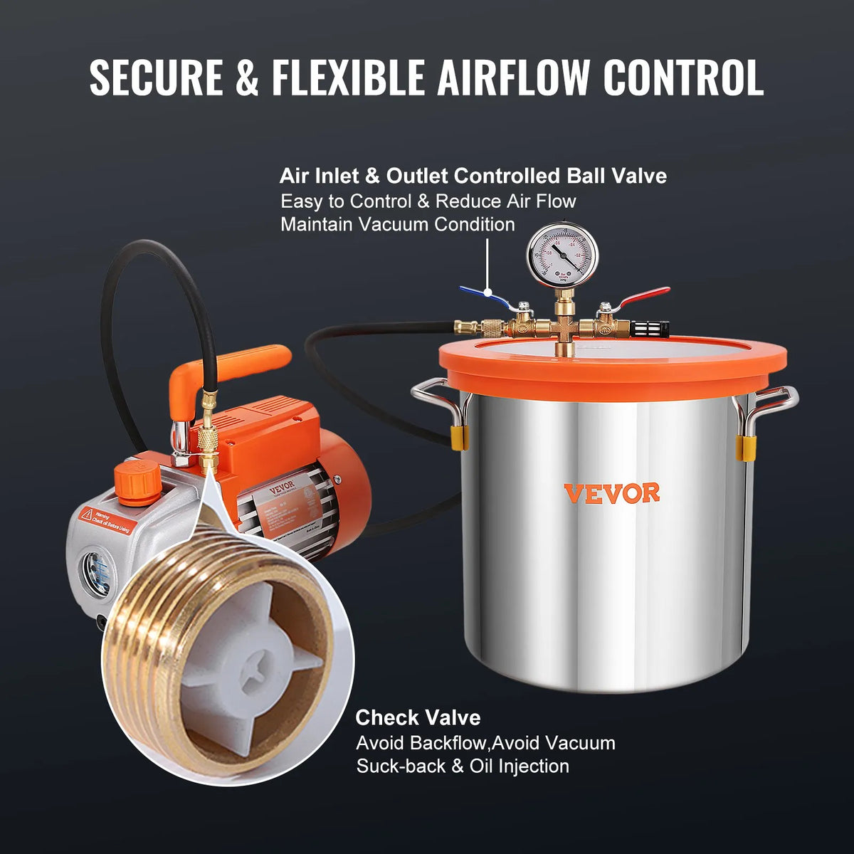 VEVOR Vacuum Chamber 11.4 L with Single-Stage Vacuum Pump 99 L/min, Tempered Glass Lid, Includes 250 ml Oil Bottle, for Wood Stabilisation and Silicone and Epoxy Degassing