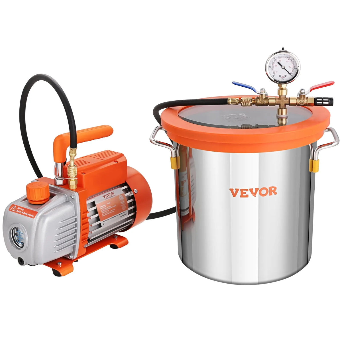 VEVOR Vacuum Chamber 11.4 L with Single-Stage Vacuum Pump 99 L/min, Tempered Glass Lid, Includes 250 ml Oil Bottle, for Wood Stabilisation and Silicone and Epoxy Degassing