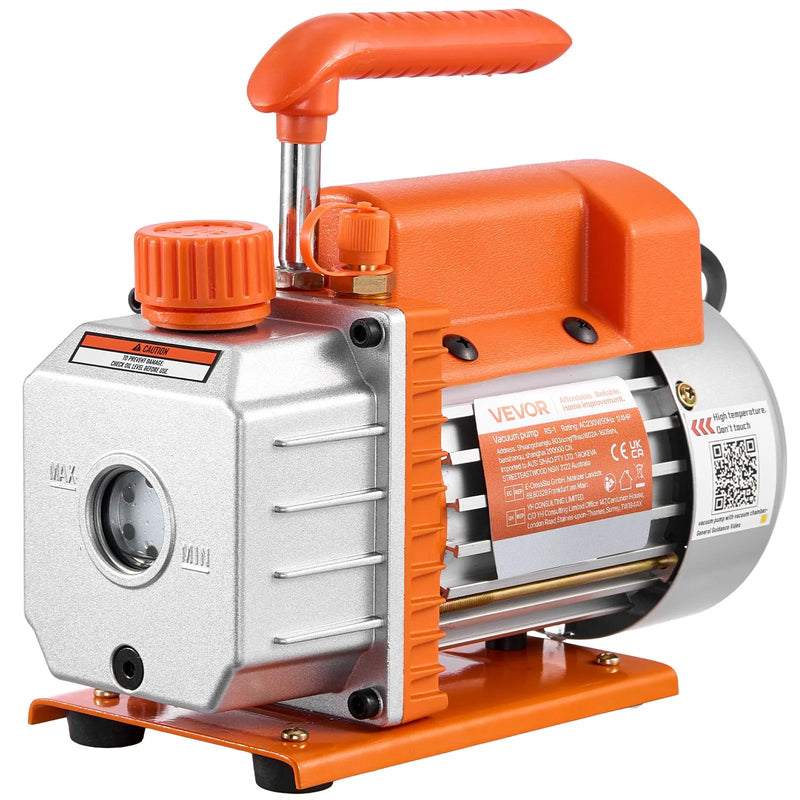 VEVOR 18,93 l vakuuma kamera ar vakuuma sūkni, vienpakāpes vakuuma sūknis 99 l/min, nerūsējošā tērauda degazēšanas kameras komplekts ar rūdīta stikla vāku un 1,5 m šļūteni, paredzēts koksnes stabilizēšanai un silikona sveķu degazēšanai