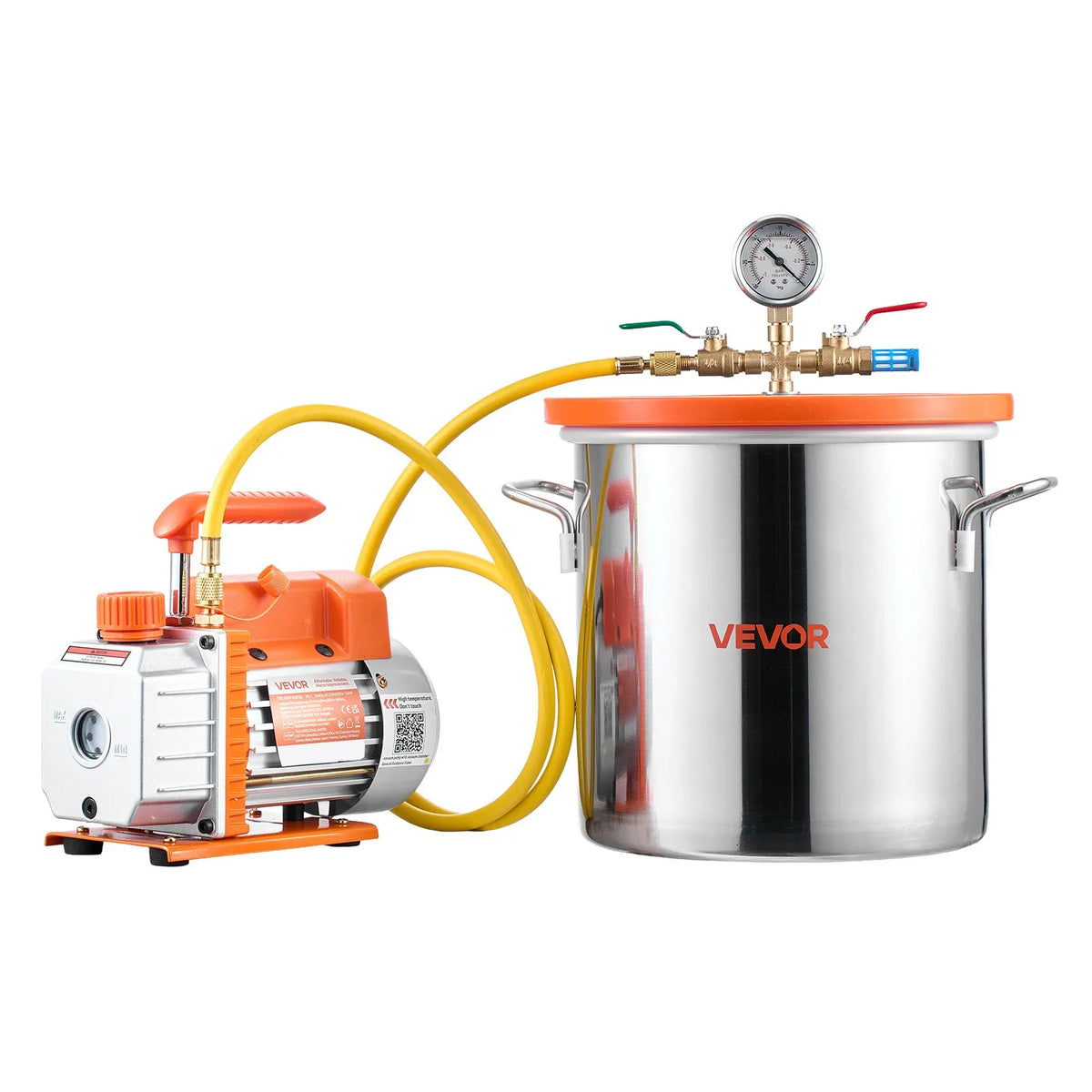 VEVOR 18.93 L Vacuum Chamber with Vacuum Pump, Single-Stage Vacuum Pump 99 L/min, Stainless Steel Degassing Chamber Kit with Tempered Glass Lid and 1.5 m Hose, for Wood Stabilisation and Silicone Resin Degassing