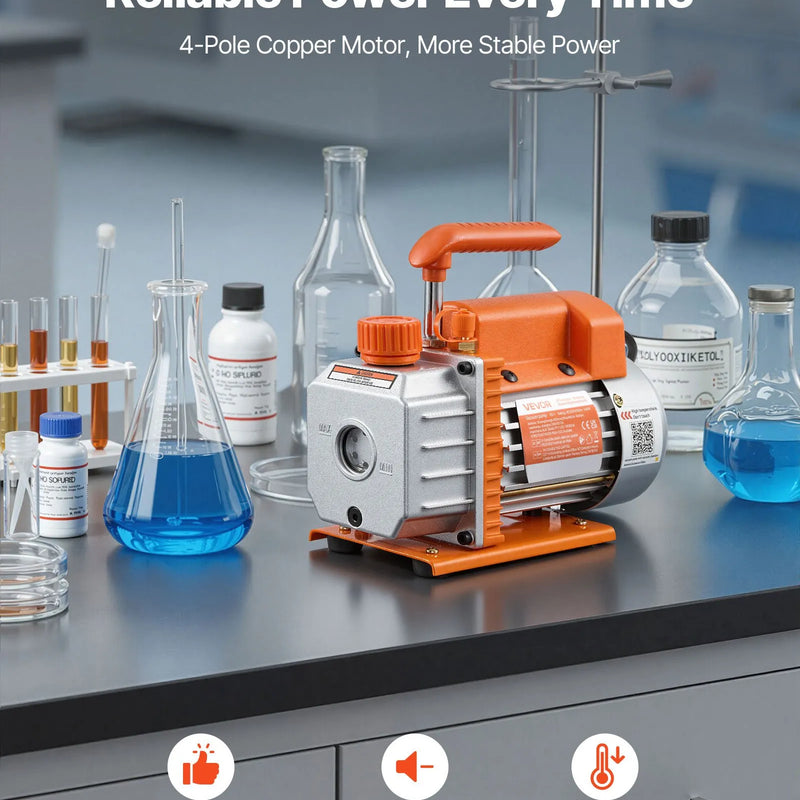 VEVOR 18,93 l vakuuma kamera ar vakuuma sūkni, vienpakāpes vakuuma sūknis 99 l/min, nerūsējošā tērauda degazēšanas kameras komplekts ar rūdīta stikla vāku un 1,5 m šļūteni, paredzēts koksnes stabilizēšanai un silikona sveķu degazēšanai