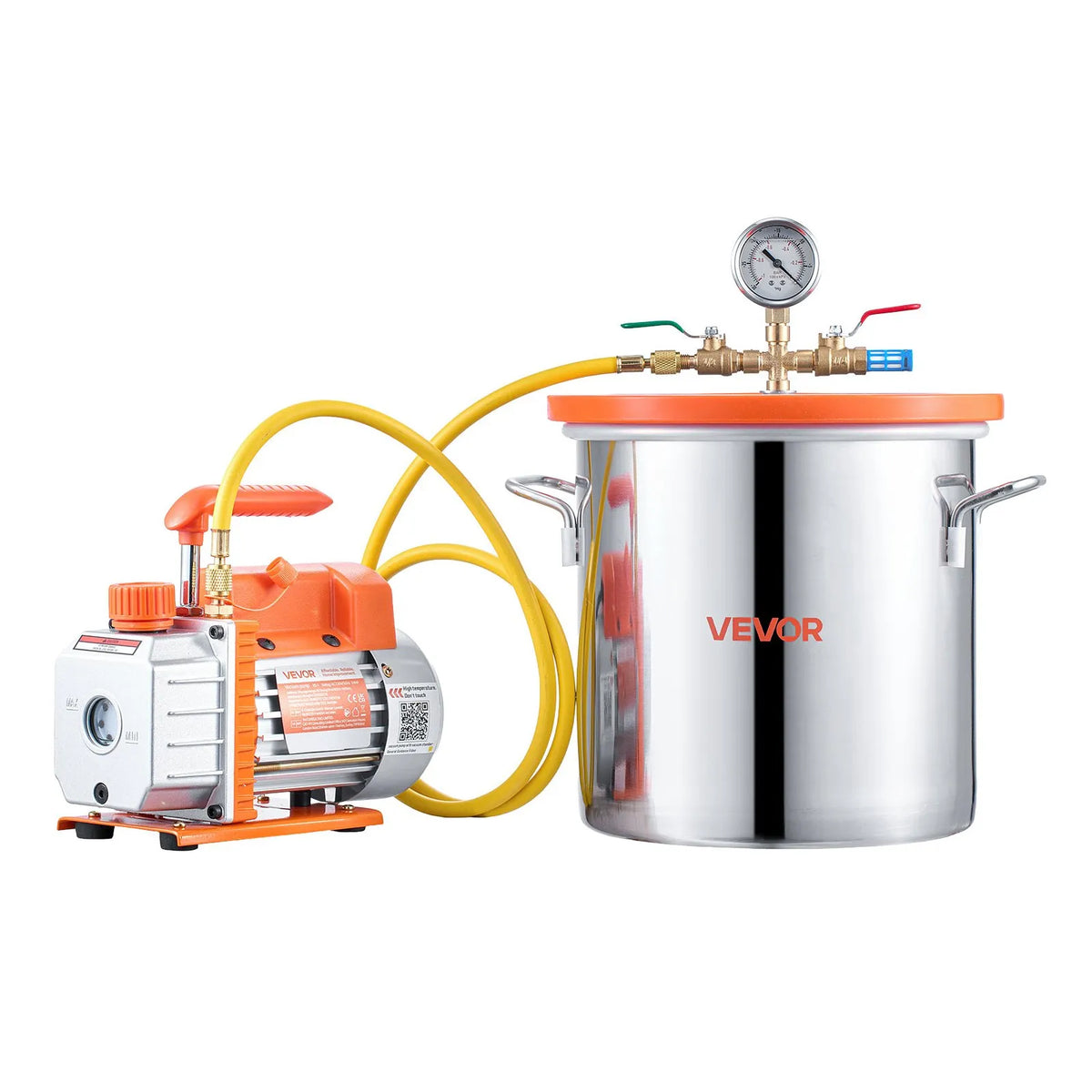 VEVOR 11.36 l Vacuum Chamber with Pump, 99 l/min Single-Stage Vacuum Pump, Stainless Steel Degassing Chamber Kit with Tempered Glass Lid, 1.5 m Hose, for Wood Stabilisation and Silicone Resin Degassing