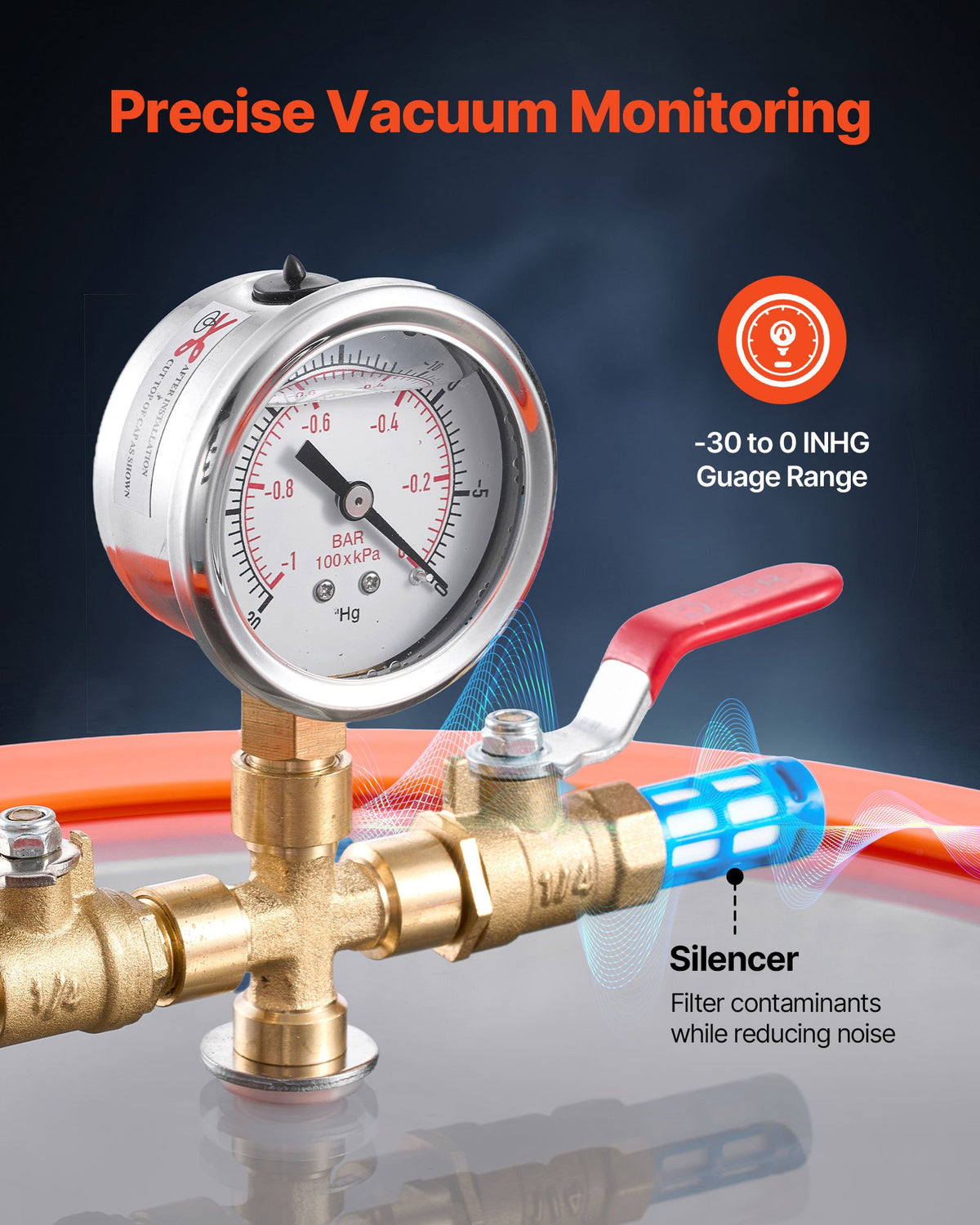 VEVOR 11.36 l Vacuum Chamber with Pump, 99 l/min Single-Stage Vacuum Pump, Stainless Steel Degassing Chamber Kit with Tempered Glass Lid, 1.5 m Hose, for Wood Stabilisation and Silicone Resin Degassing
