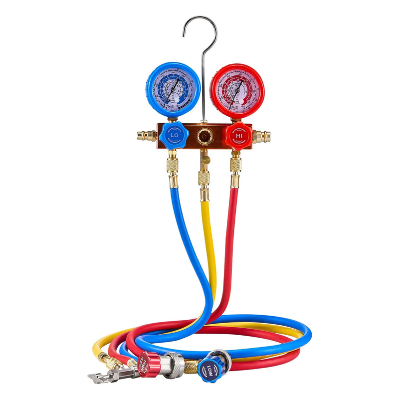 VEVOR vienpakāpes HVAC vakuuma sūknis ar manometru komplektu 267 l/min, rotācijas lāpstiņu konstrukcija, ar noplūžu noteikšanas šļūtenēm, piemērots R134a, R12, R22, R502A, R410A, R404 un R407C