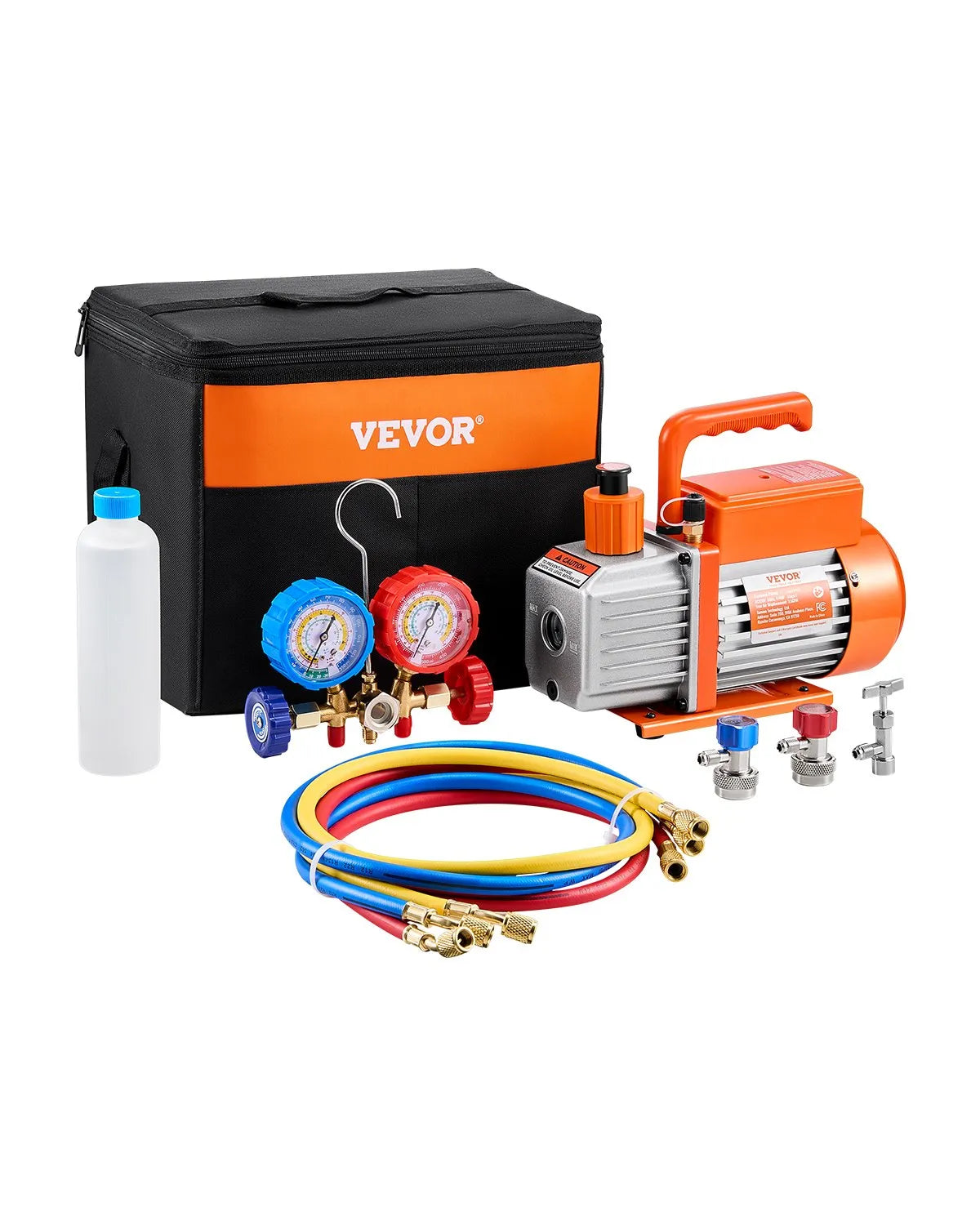 VEVOR Vacuum Pump 217 l/min with Gauge Kit, Single-Stage Rotary Vane HVAC Vacuum Pump with Hoses for Air Conditioning and Refrigeration Systems R134a, R12, R22 and R502a Maintenance