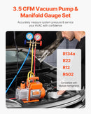 VEVOR vakuumsūknis 217 l/min ar manometru komplektu, vienpakāpes rotācijas lāpstiņu HVAC vakuumsūknis ar šļūtenēm, gaisa kondicionēšanas un dzesēšanas sistēmām R134a, R12, R22 un R502a apkopei