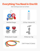 VEVOR vakuumsūknis 217 l/min ar manometru komplektu, vienpakāpes rotācijas lāpstiņu HVAC vakuumsūknis ar šļūtenēm, gaisa kondicionēšanas un dzesēšanas sistēmām R134a, R12, R22 un R502a apkopei