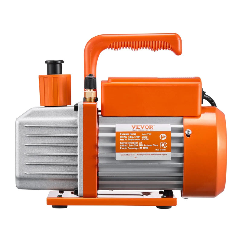 VEVOR vienpakāpes HVAC vakuuma sūknis ar manometru komplektu 217 l/min, rotācijas lāpstiņu konstrukcija, ar šļūtenēm, piemērots R134a, R12, R22, R502a, R410A, R404, R407C aukstuma aģentiem