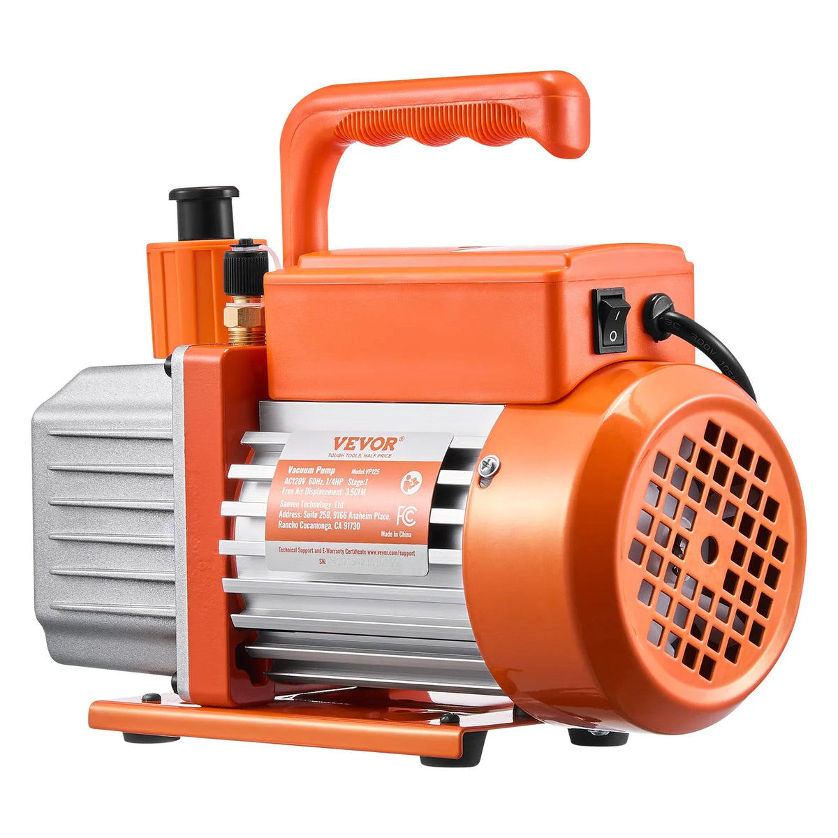 VEVOR Single-Stage HVAC Vacuum Pump with Gauge Kit 217 l/min, Rotary Vane Design, with Hoses, Suitable for R134a, R12, R22, R502a, R410A, R404, R407C Refrigerants