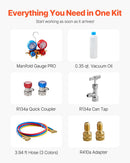 VEVOR vienpakāpes HVAC vakuuma sūknis ar manometru komplektu 217 l/min, rotācijas lāpstiņu konstrukcija, ar šļūtenēm, piemērots R134a, R12, R22, R502a, R410A, R404, R407C aukstuma aģentiem