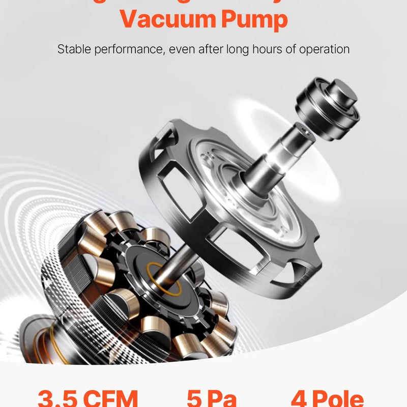 VEVOR vienpakāpes HVAC vakuuma sūknis ar manometru komplektu 217 l/min, rotācijas lāpstiņu konstrukcija, ar šļūtenēm, piemērots R134a, R12, R22, R502a, R410A, R404, R407C aukstuma aģentiem