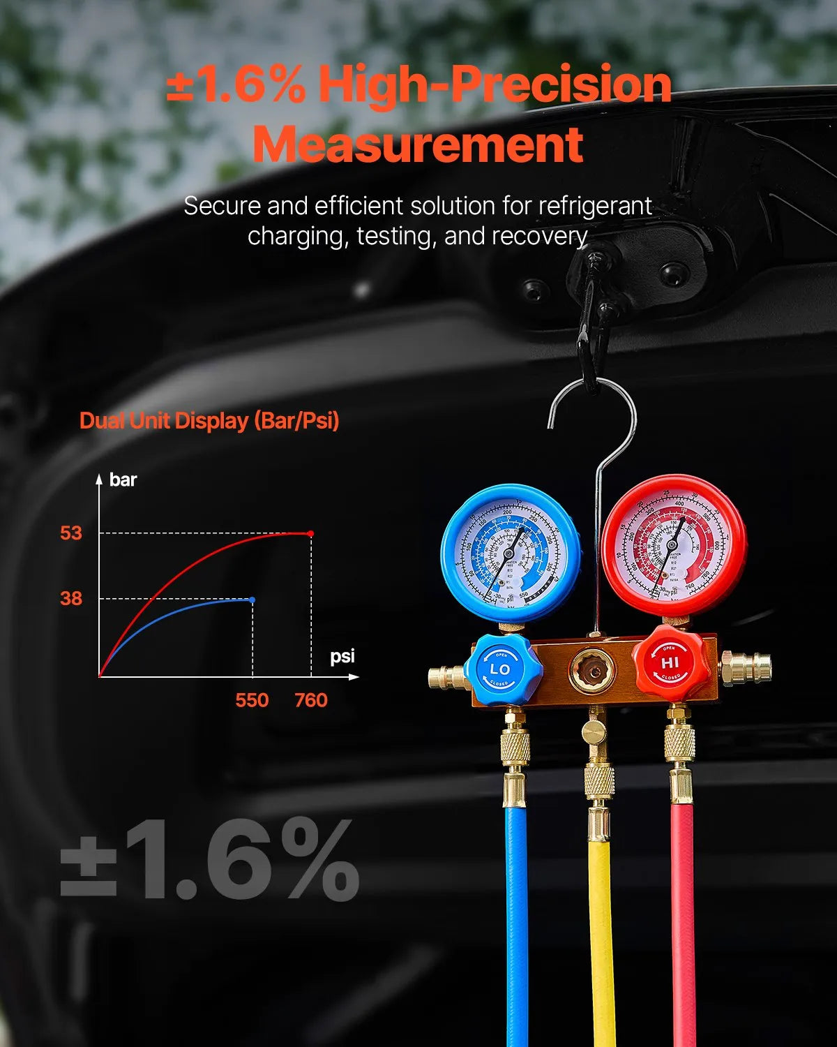 VEVOR Single-Stage HVAC Vacuum Pump with Gauge Kit 217 l/min, Rotary Vane Design, with Hoses, Suitable for R134a, R12, R22, R502a, R410A, R404, R407C Refrigerants