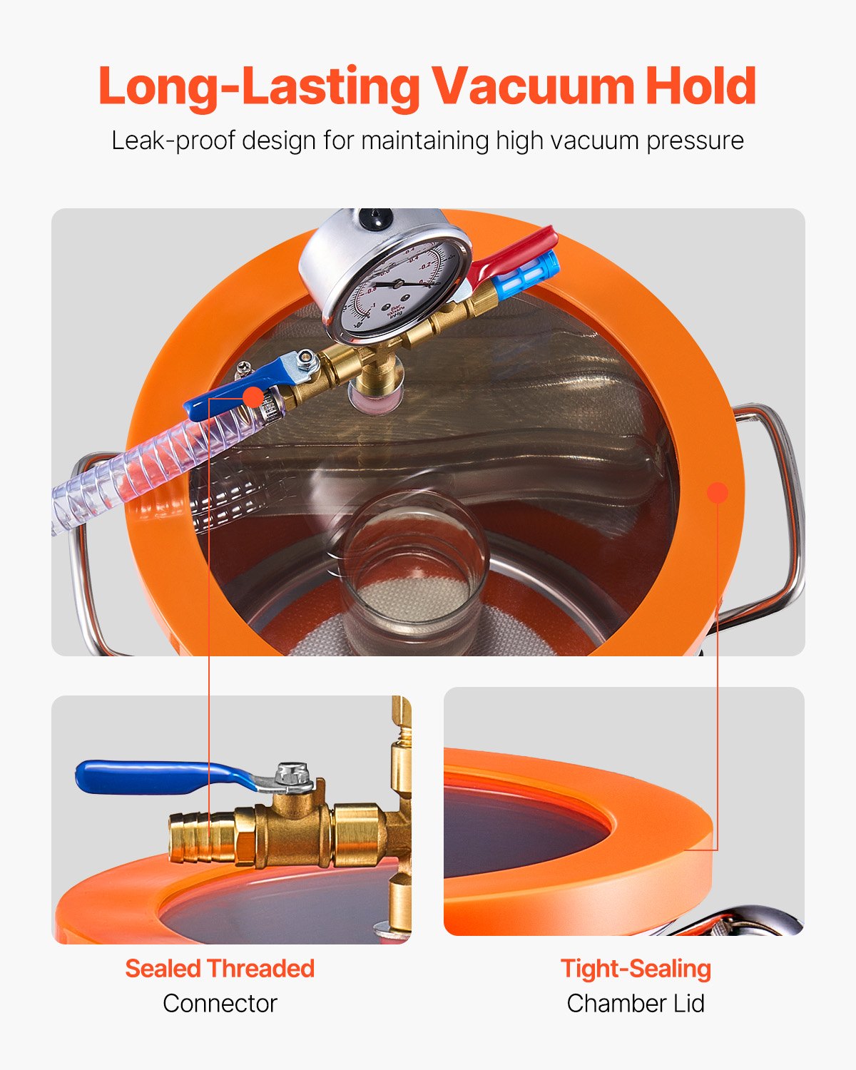 VEVOR Vacuum Chamber 19 L with Single-Stage Vacuum Pump 100 L/min, Stainless Steel Chamber with Acrylic Lid, Includes Oil and 1.5 m Hose, for Resin, Silicone and Epoxy Degassing