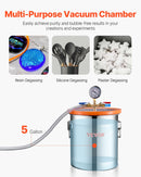 VEVOR vakuuma kamera 19 l ar vienpakāpes vakuuma sūkni 100 l/min, nerūsējošā tērauda kamera ar akrila vāku, ar eļļu un 1,5 m šļūteni, paredzēta sveķu, silikonu un epoksīdu degazācijai