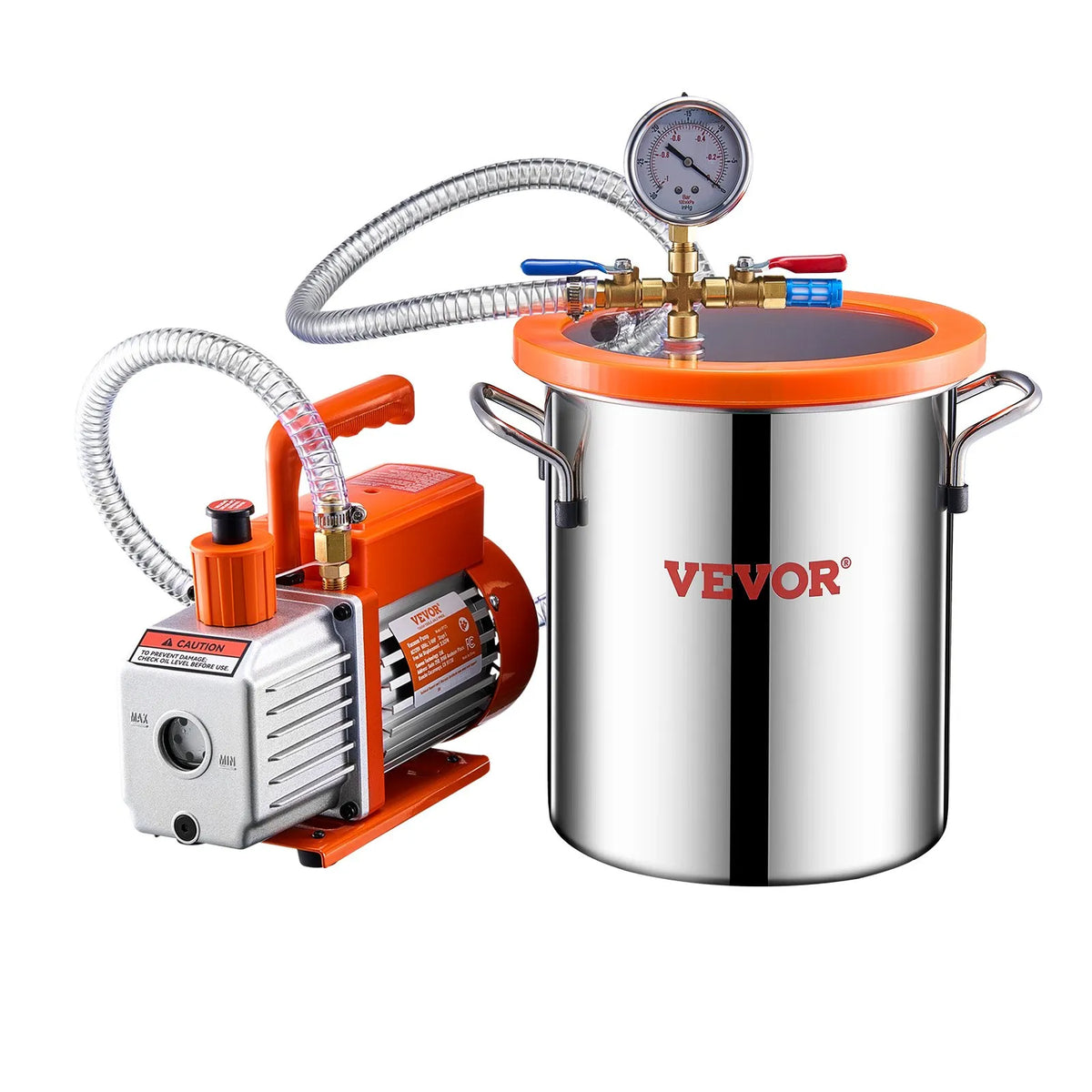 VEVOR 11 L Vacuum Chamber with Vacuum Pump 100 L/min, Single-Stage Vacuum Degassing Kit with Stainless Steel Chamber, Acrylic Lid, Oil and 1.5 m Hose, for Resin, Silicone and Epoxy Degassing