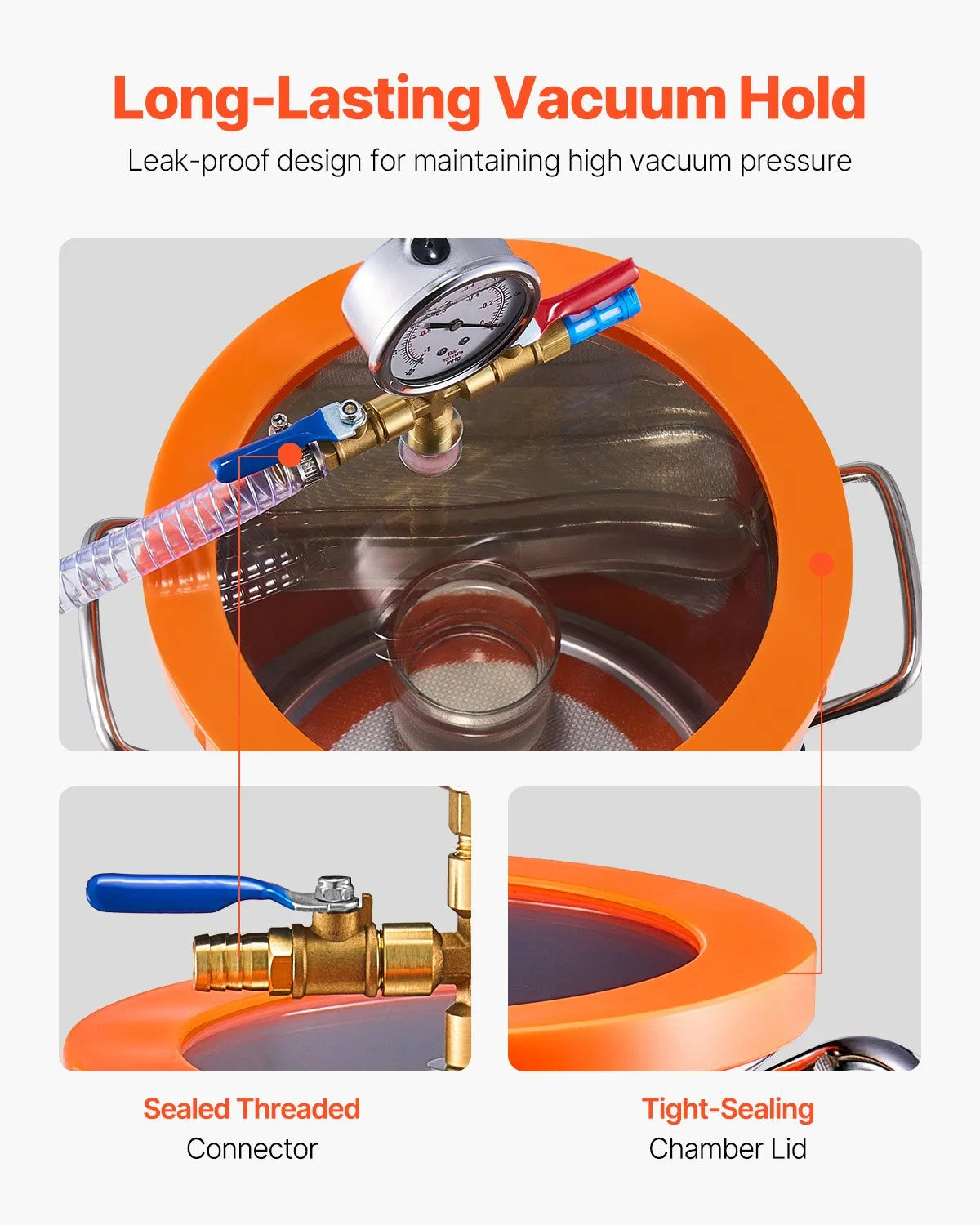 VEVOR 11 L Vacuum Chamber with Vacuum Pump 100 L/min, Single-Stage Vacuum Degassing Kit with Stainless Steel Chamber, Acrylic Lid, Oil and 1.5 m Hose, for Resin, Silicone and Epoxy Degassing