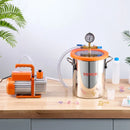 VEVOR 11 l vakuuma kamera ar vakuuma sūkni 100 l/min, vienpakāpes vakuuma degazēšanas komplekts ar nerūsējošā tērauda kameru, akrila vāku, eļļu un 1,5 m šļūteni, paredzēts sveķu, silikona un epoksīdu degazēšanai