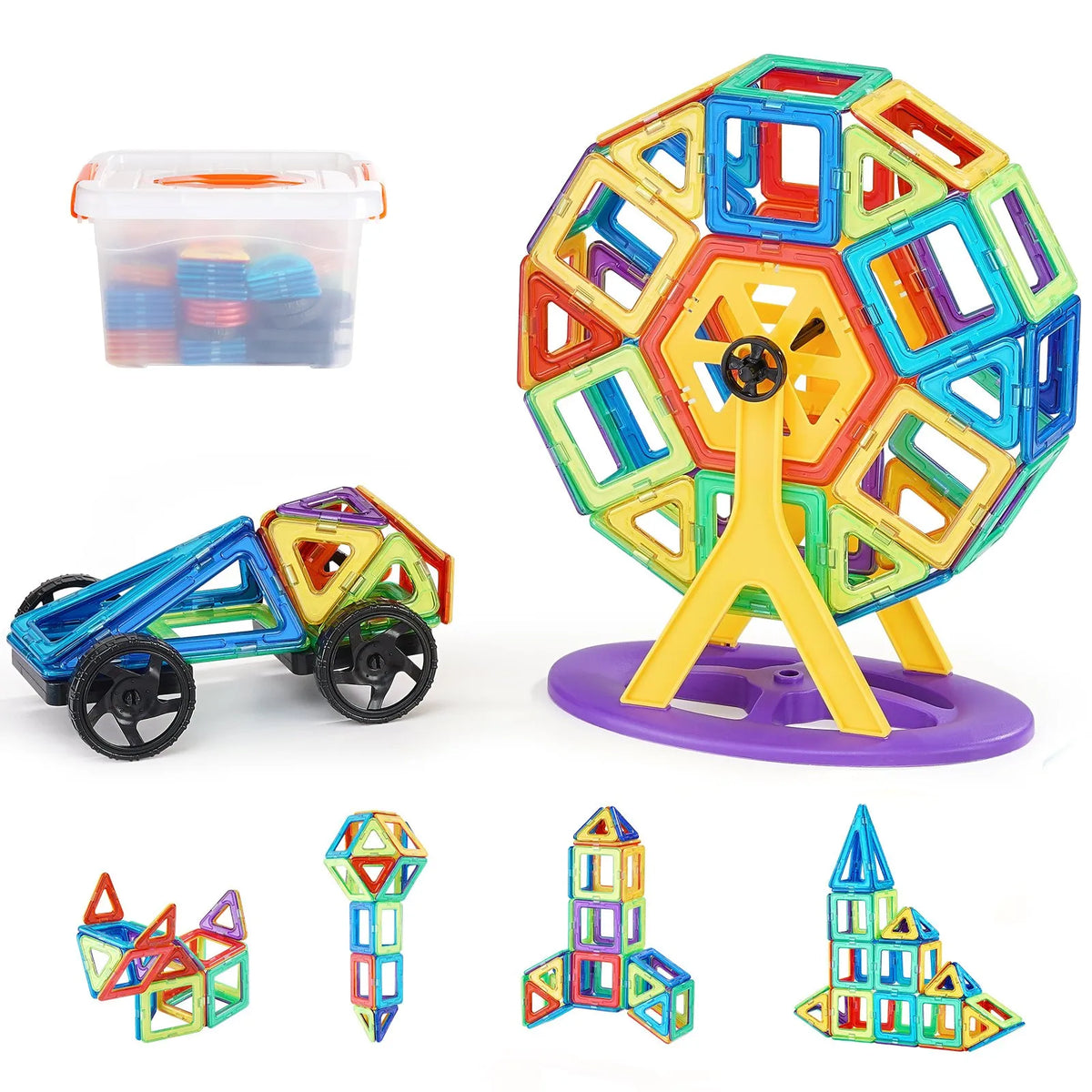 VEVOR Magnetic Tiles 123 pcs with Wheels and Panoramic Wheel, STEM, from 5 Years