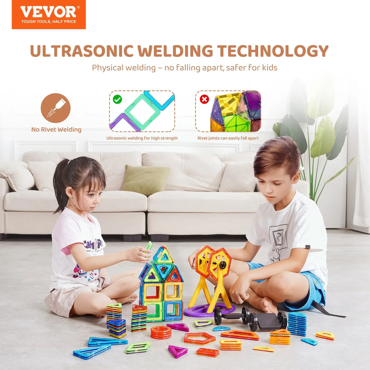 VEVOR Magnetic Tiles 123 pcs with Wheels and Panoramic Wheel, STEM, from 5 Years