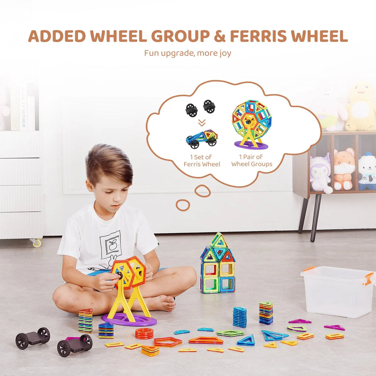 VEVOR Magnetic Tiles 123 pcs with Wheels and Panoramic Wheel, STEM, from 5 Years