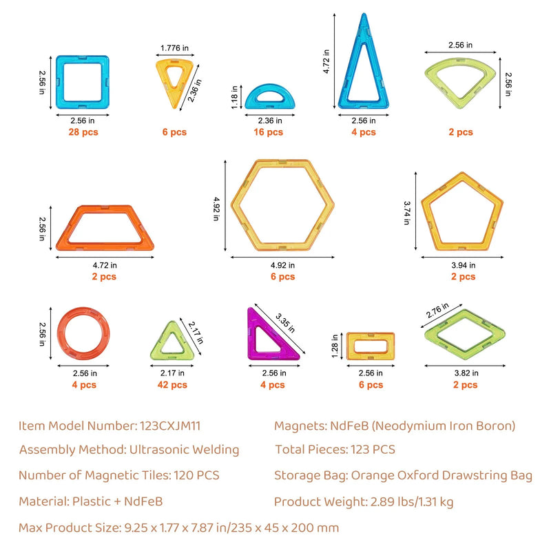 VEVOR magnētisko kluču komplekts, 123 gab., magnētiskie būvkluču elementi bērniem ar riteņu komplektu un panorāmas rata konstrukciju; STEM izglītojošā būvēšanas rotaļlieta bērniem no 5 gadu vecuma