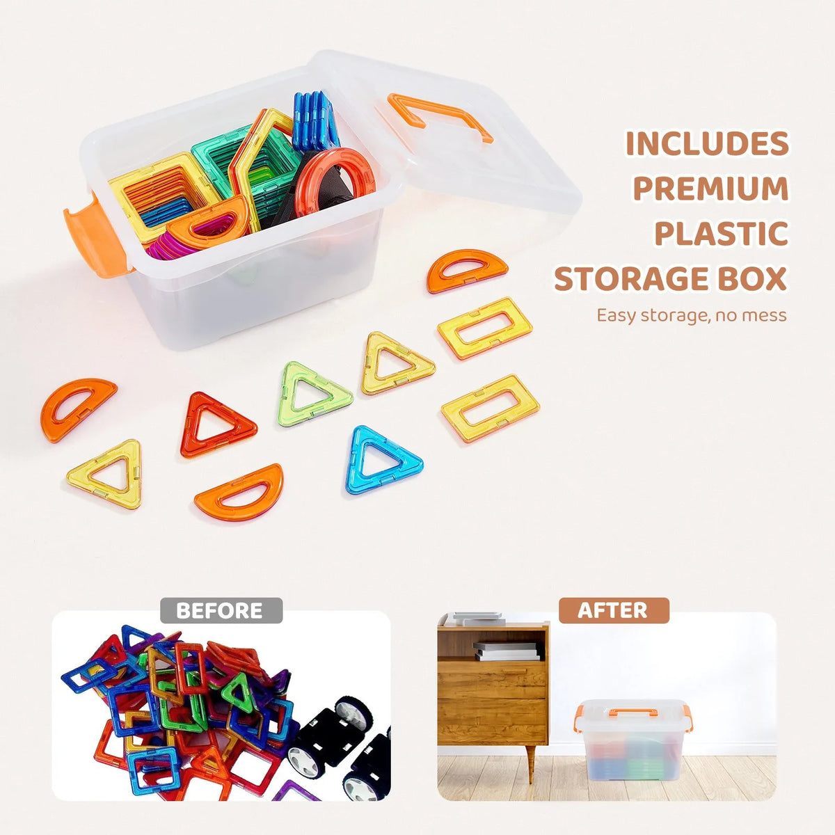 VEVOR Magnetic Tiles 62 Pieces with Wheel Set, STEM, from 4 Years