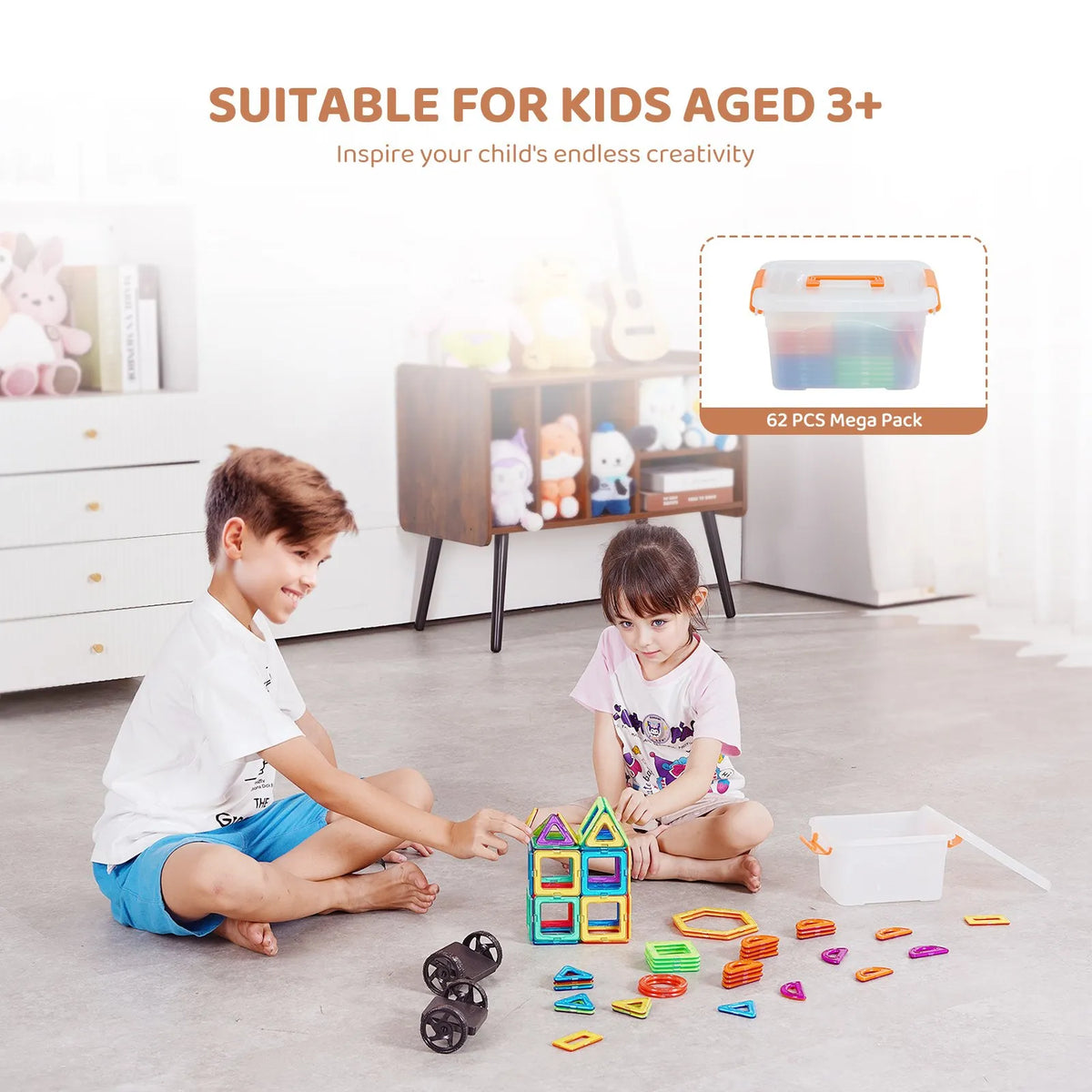 VEVOR Magnetic Tiles 62 Pieces with Wheel Set, STEM, from 4 Years