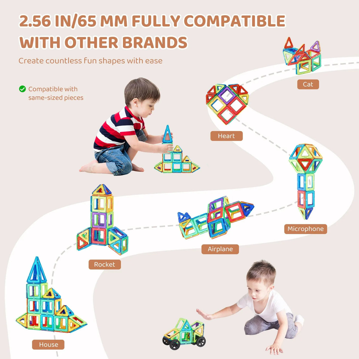 VEVOR Magnetic Tiles 62 Pieces with Wheel Set, STEM, from 4 Years