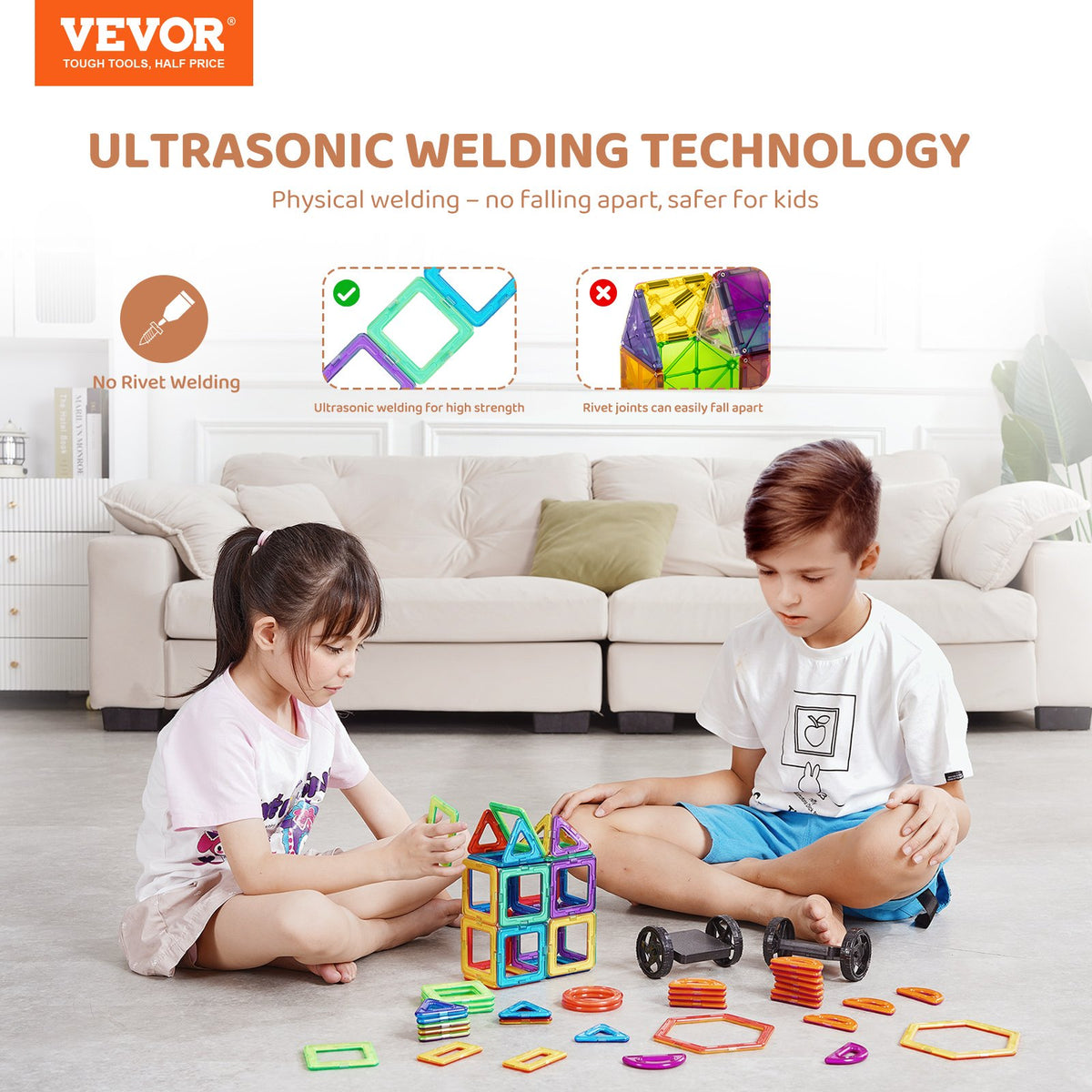 VEVOR Magnetic Tiles 62 Pieces with Wheel Set, STEM, from 4 Years