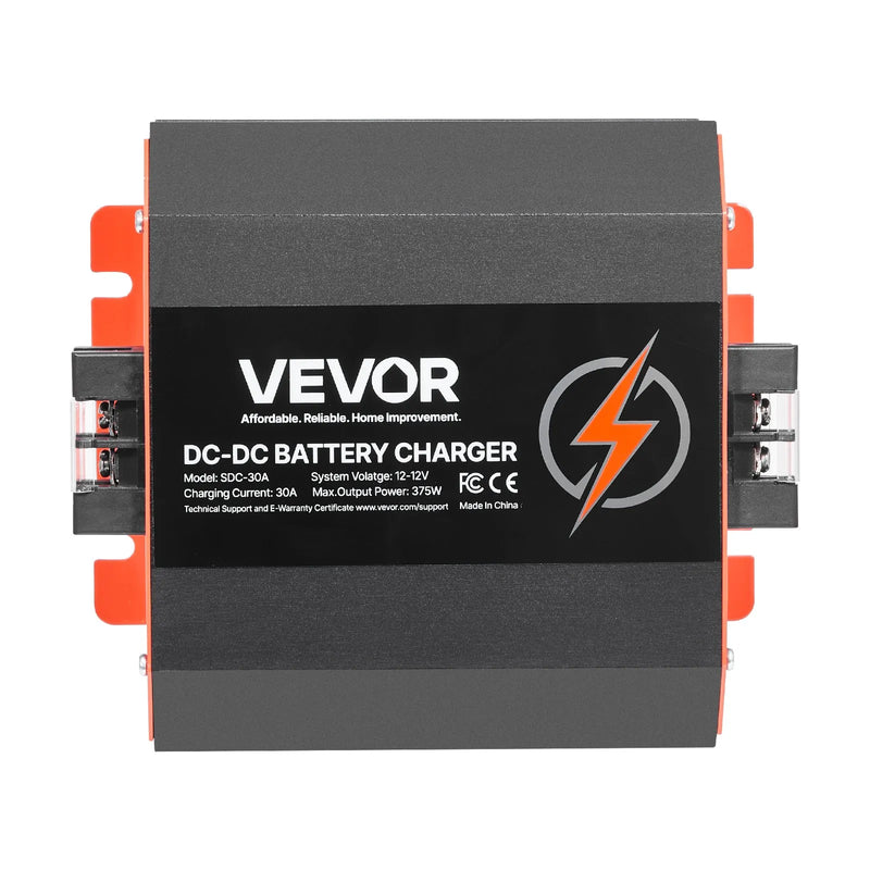 VEVOR 12 V 30 A DC–DC akumulatora lādētājs 375 W, borta lādētājs svina-skābes, litija, AGM, GEL un šķidrā elektrolīta akumulatoriem, viedā daudzpakāpju uzlāde, paredzēts kemperiem, komerctransportam, laivām un jahtām