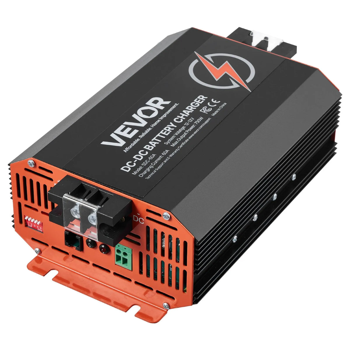 VEVOR 12 V 60 A DC–DC akumulatora lādētājs 750 W, borta lādētājs svina-skābes, litija, AGM, GEL un šķidrā elektrolīta akumulatoriem, viedā daudzpakāpju uzlāde, paredzēts kemperiem, komerctransportam, laivām un jahtām