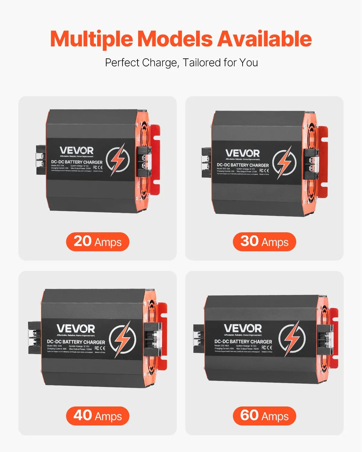 VEVOR 12 V 20 A DC–DC akumulatora lādētājs 250 W, borta lādētājs svina-skābes, litija, AGM, GEL un šķidrā elektrolīta akumulatoriem, viedā daudzpakāpju uzlāde, paredzēts kemperiem, komerctransportam, laivām un jahtām