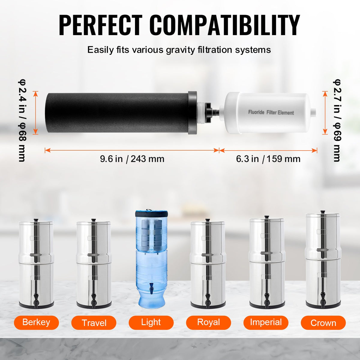VEVOR Water Purification Replacement Filters for Gravity Filtration System, 4 pcs