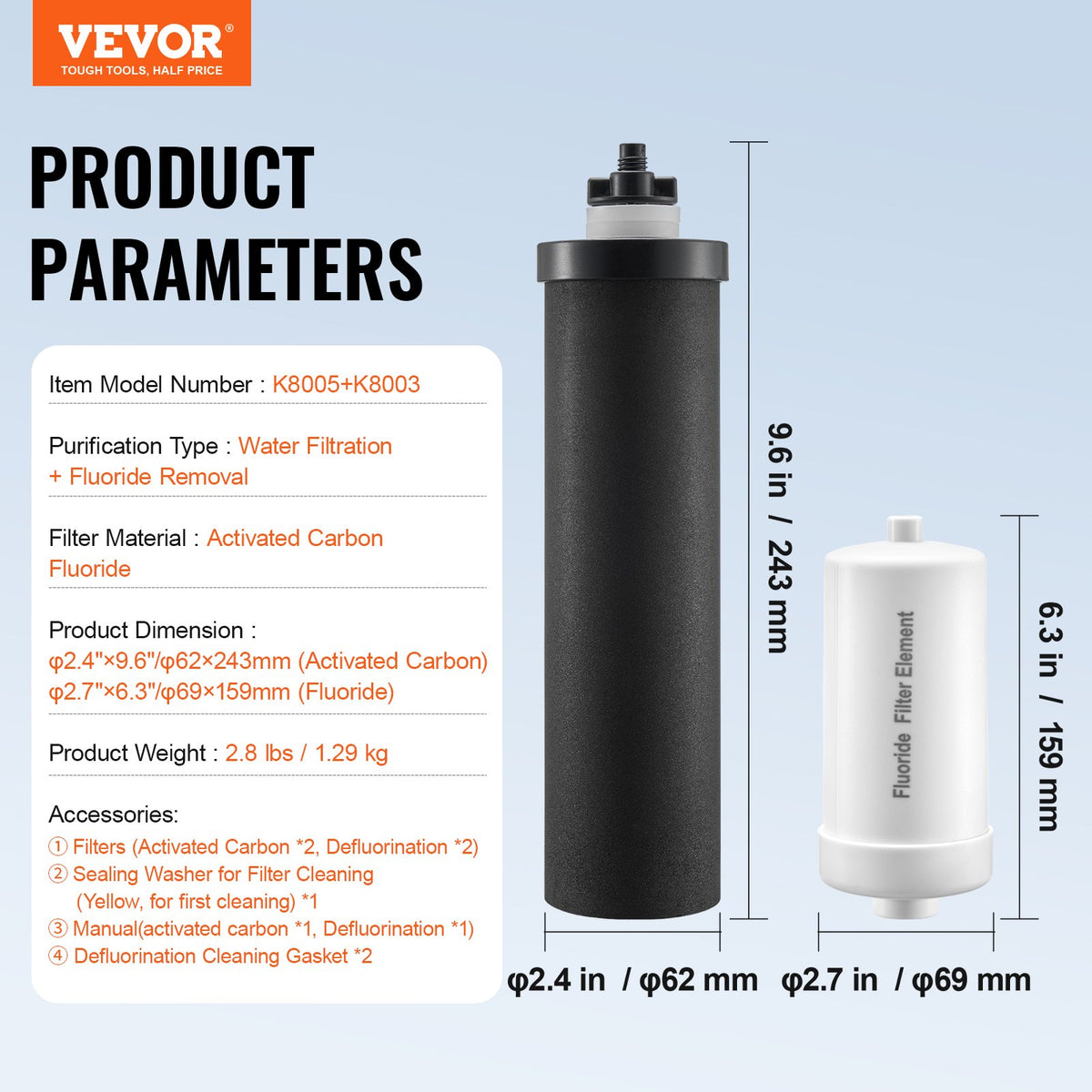 VEVOR Water Purification Replacement Filters for Gravity Filtration System, 4 pcs