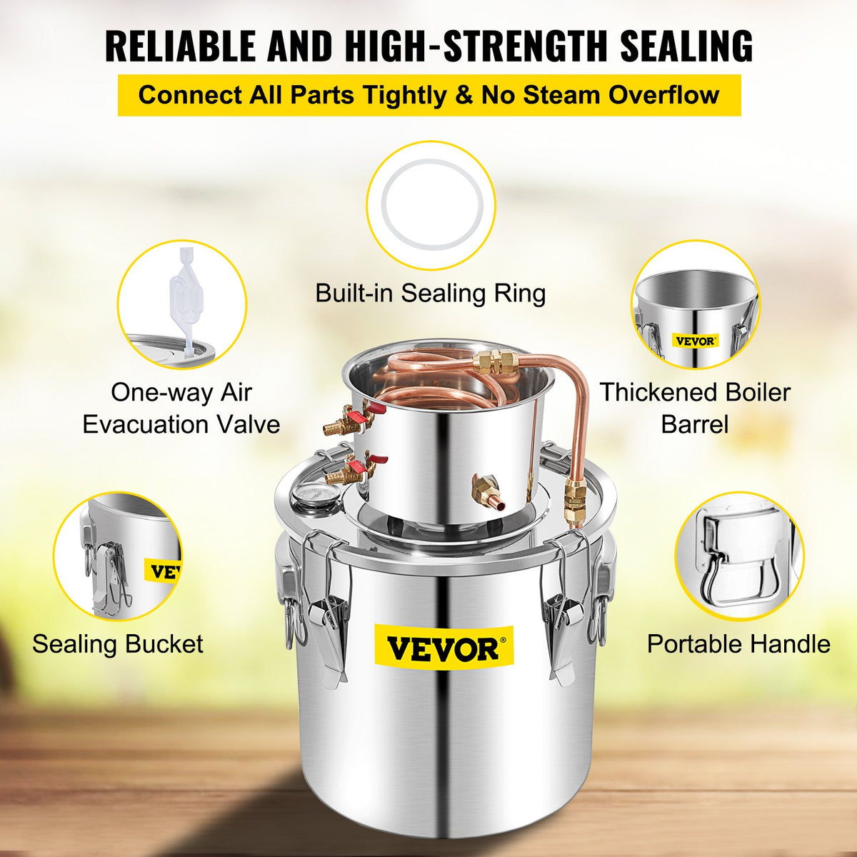VEVOR Alcohol Distiller 50 L with Condenser, Copper Tube and Thermometer